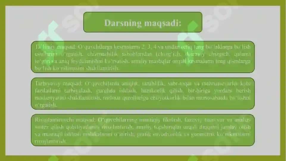 Kesmalarni teng bo’laklarga bo’lish 2