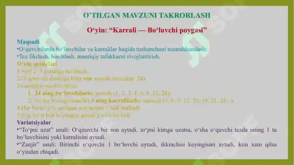 Kesmalarni teng bo’laklarga bo’lish 8