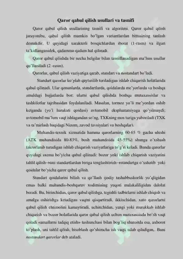 Boshqaruv qarorlari va ularni qabul qilish 2