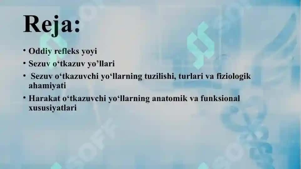 Oddiy refleks yoyi. Sezuv o‘tkazuv yo’llari.Harakat o‘tkazuv yo‘llari. 2