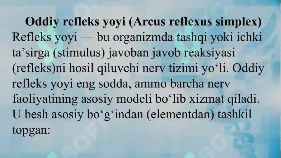 Oddiy refleks yoyi. Sezuv o‘tkazuv yo’llari.Harakat o‘tkazuv yo‘llari. 3