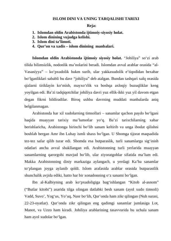 ISLOM DINI VA UNING TARQALISHI TARIXI