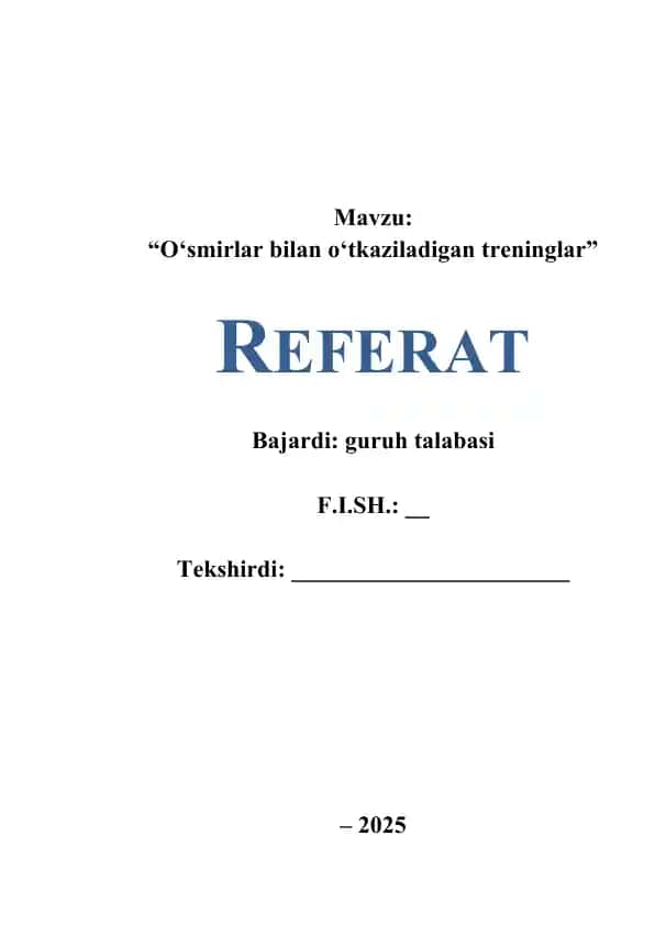 O'smirlar bilan o'tiladigan treninglar 1