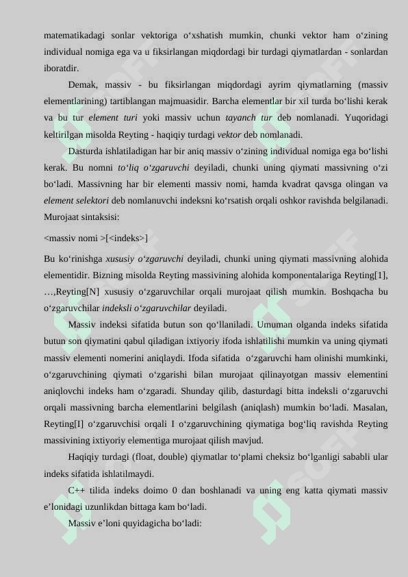 MASSIVLAR. BIR O’LCHOVLI VA KO’P O’LCHOVLI MASSIVLAR. MASSIV ELEMENTLARINI SARALASH USULLARI 3