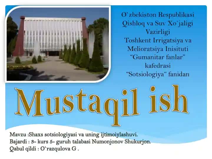 Shaxssotsiologiyasi va uning ijtimoiylashuvi