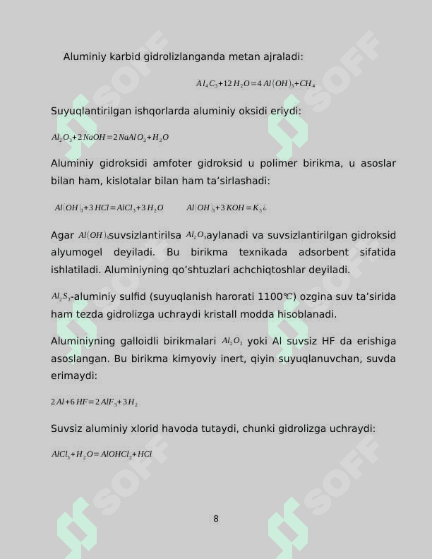 Alyuminiy, galliy, indiy birikmalari va xossalari 8