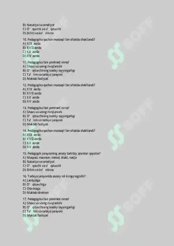 UMUMIY PEDAGOGIKA FANIDAN TESTLAR (100 ta) 2