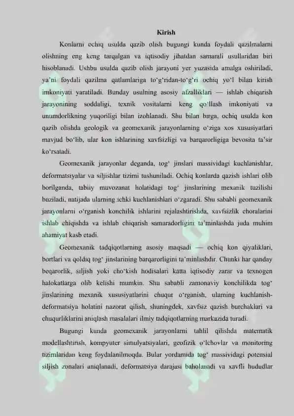Konlarni ochiq usulda qazib olishdagi geomexanik jarayonlarni o‘rganish 2