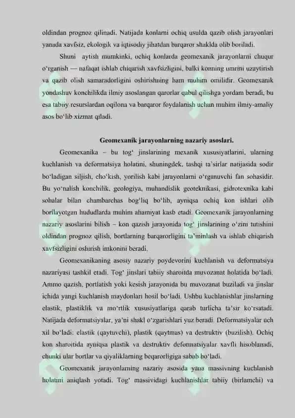 Konlarni ochiq usulda qazib olishdagi geomexanik jarayonlarni o‘rganish 3