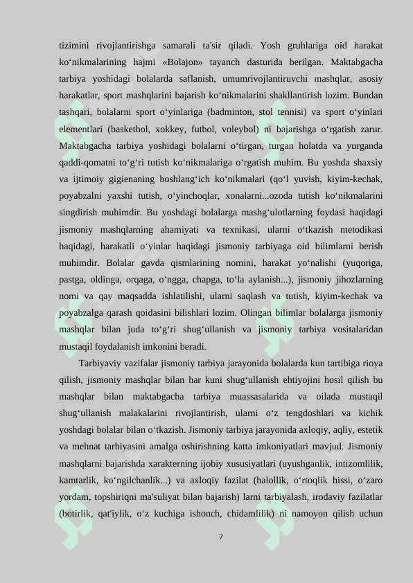 Bolalar jismoniy tarbiyasining vositalari va vazifalari 7