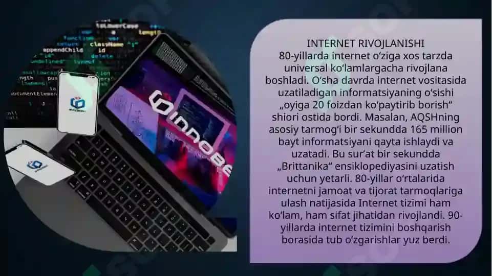 INTERNET VA BUTUNJAHON INTERNET TARMOG’INING IXTIROSI 8