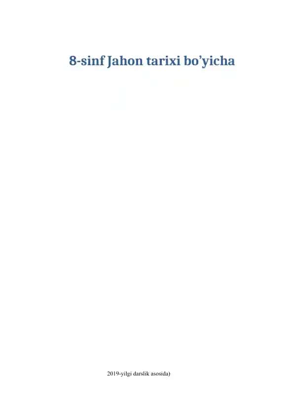 8-sinf jahon tarixi mavzulashtirilgan test 1
