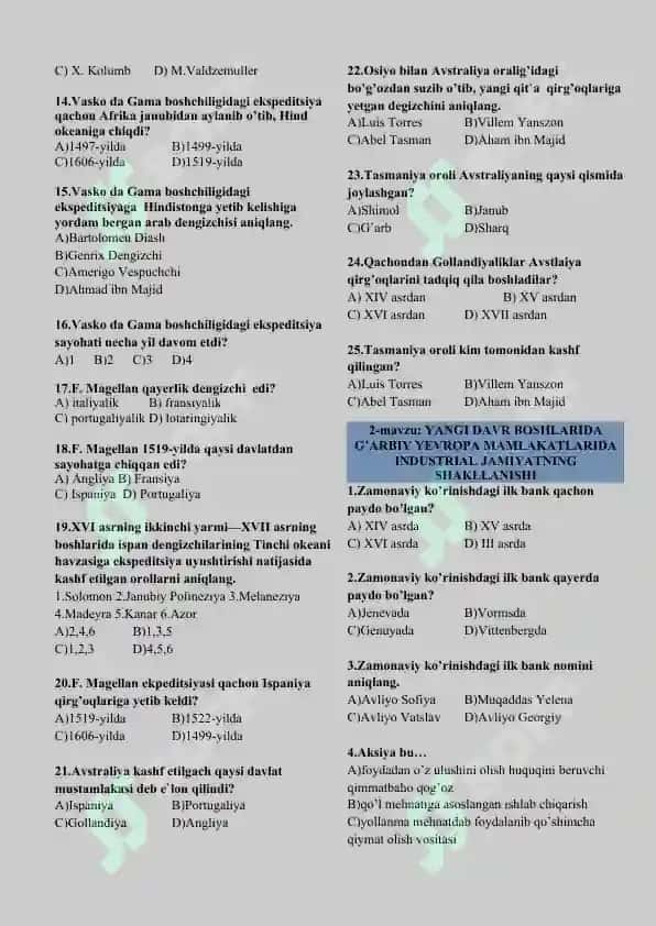 8-sinf jahon tarixi mavzulashtirilgan test 4