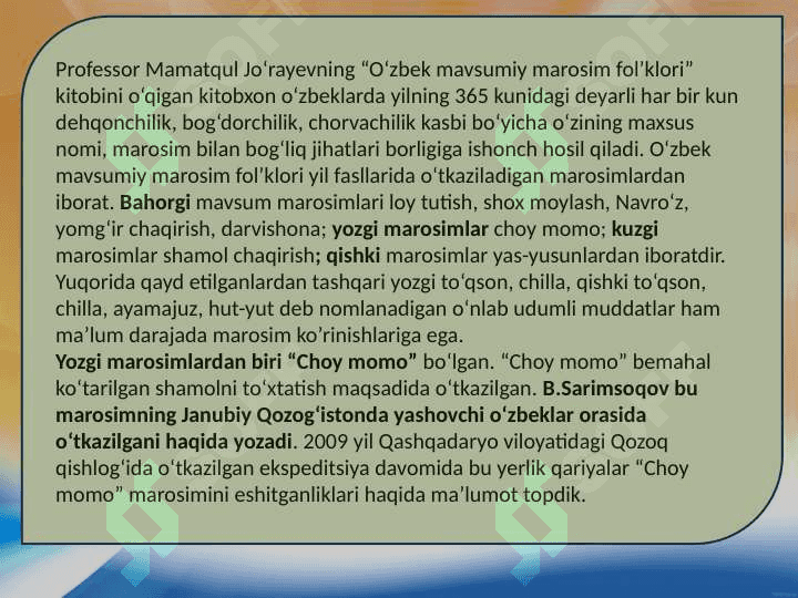 AN’ANAVIY OILA - TURMUSH MAROSIMLARI-XALQ MADANIYATINING FENOMENI. 7