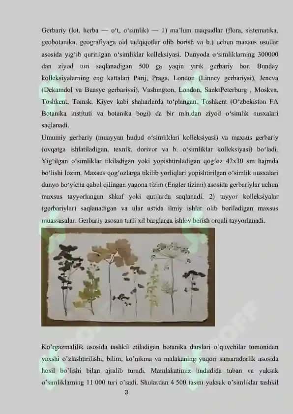 Gerbariy tayyorlash usullari haqida maʼlumot berish 2
