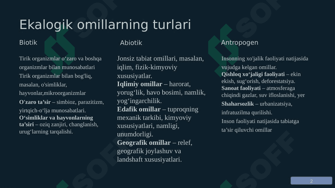 Ekalogik omillar va ularning tasnifi 2
