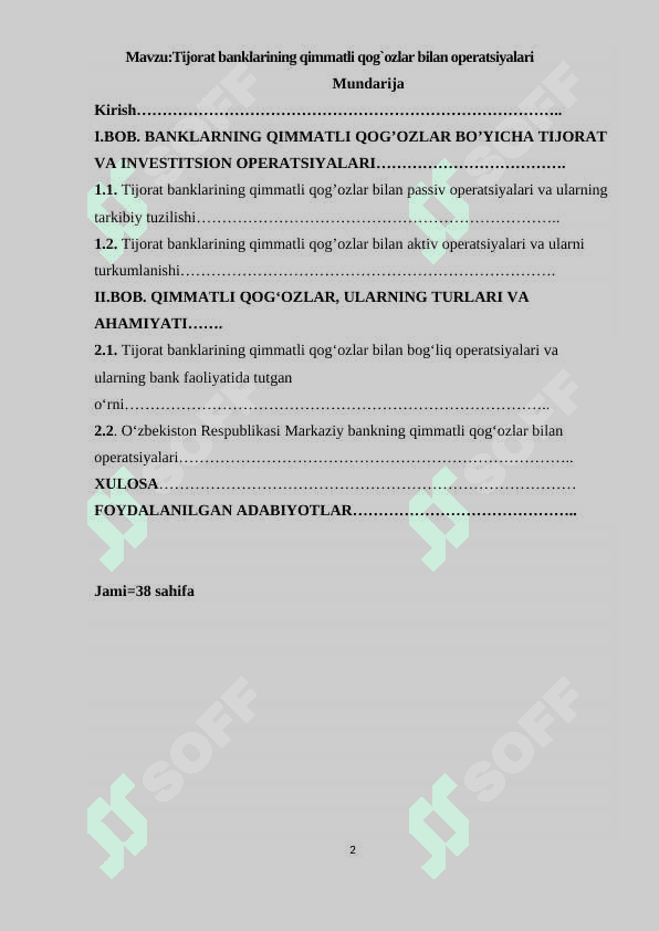 Tijorat banklarining qimmatli qog`ozlar bilan operatsiyalari 2