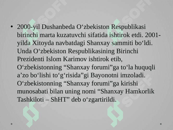 O‘zbekistonning Shanxay Hamkorlik Tashkiloti bilan aloqalari 3
