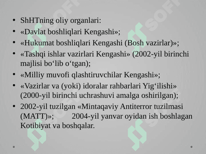 O‘zbekistonning Shanxay Hamkorlik Tashkiloti bilan aloqalari 4