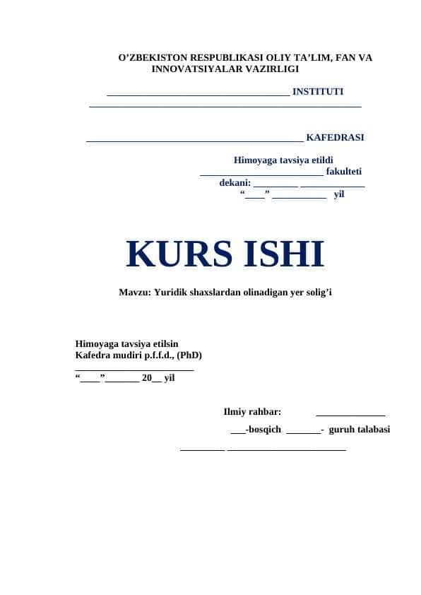 Yuridik shaxslardan olinadigan yer solig’i