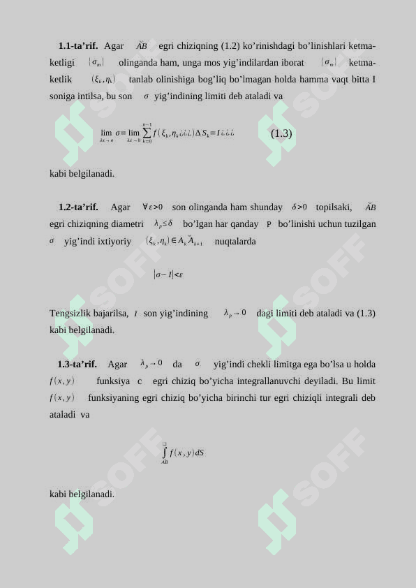 Birinchi tur egri chiziqli integrallar. 6