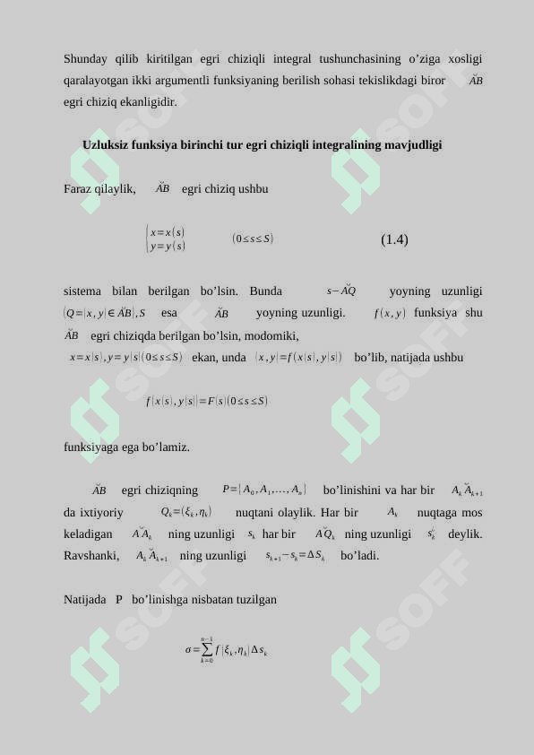 Birinchi tur egri chiziqli integrallar. 7