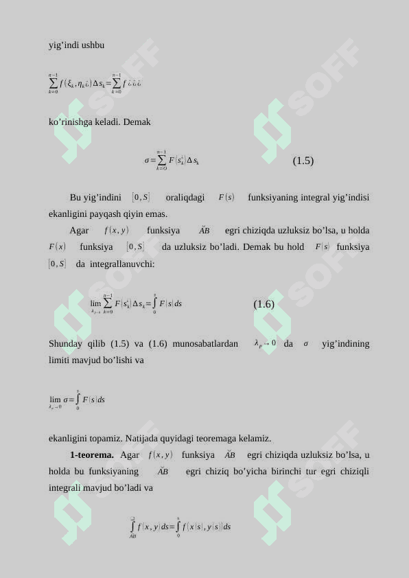 Birinchi tur egri chiziqli integrallar. 8