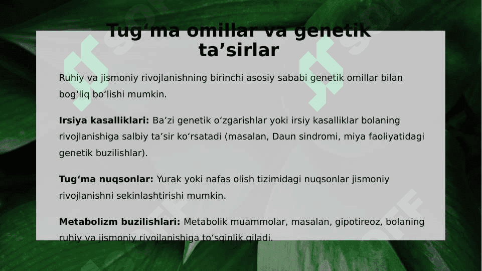 Ruhiy va jismoniy rivojlanishda orqada qolish sabablari 3