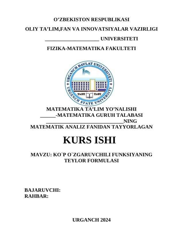 Ko'p o'zgaruchili funksiyaning Teylor formulasi 1
