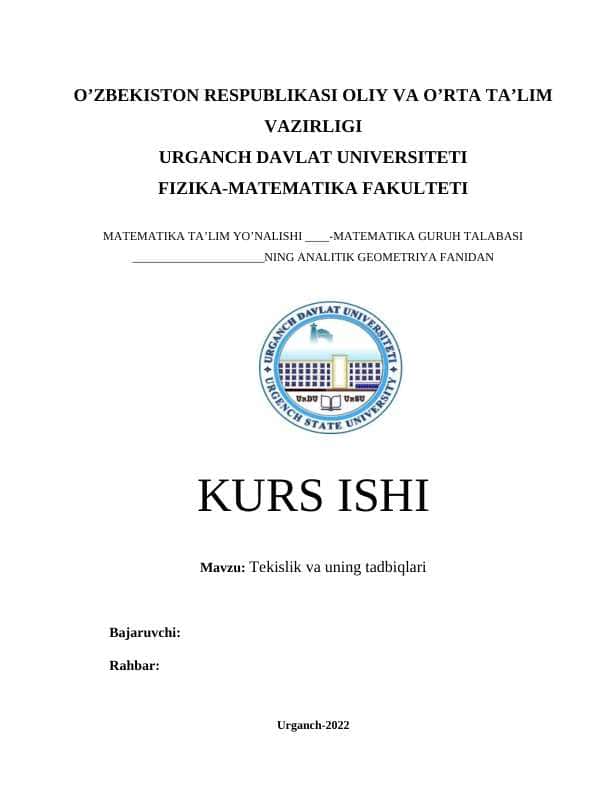 Tekislik va uning tadbiqlari