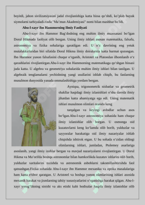 Abu-l-xayr ibn Hammor (tug‘. 942)ning Dorul hikma va ma’orifdagi ilmiy faoliyati 6