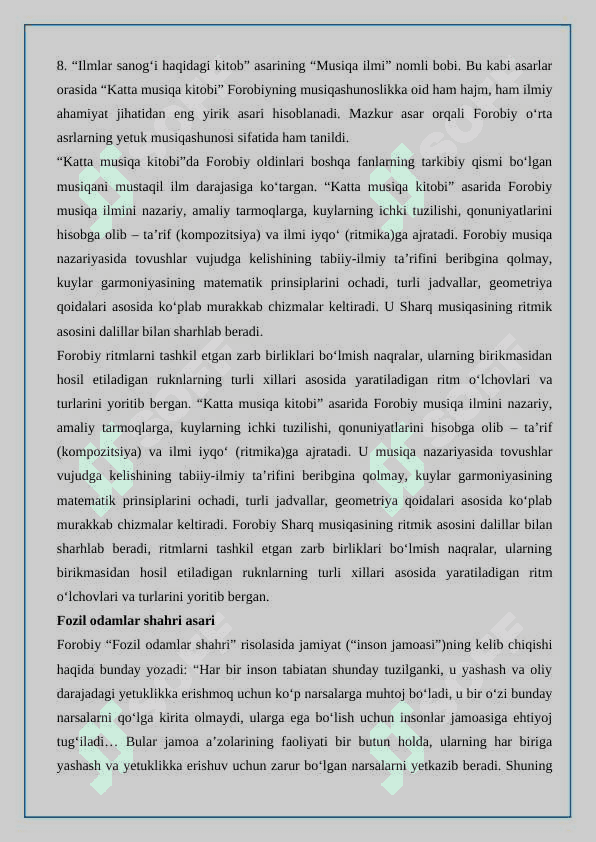Abu Nasr al-Forobiy (873-950) asarlarining roʻyxatini tuzish hamda ularning bugungi kunda saqlangan makonlari togʻrisida koʻrsatkich 4