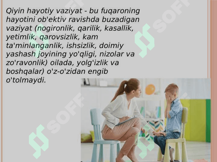 Bolalarning qiyin hayotiy sharoitni aniqlashda ijtimoiy himoya va ta’minotning o‘ziga xosligi. 2