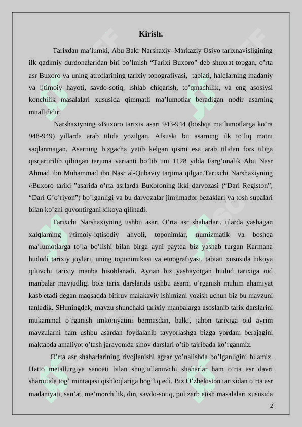 Abu Bakr Narshaxiyning “Buxoro tarixi” asari muhim tarixiy manba sifatida 2