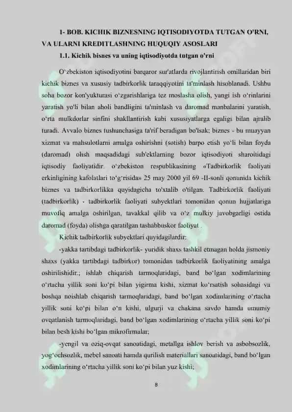 Kichik biznes subyektlarini kreditlashda xalqaro kreditning o'rni 7