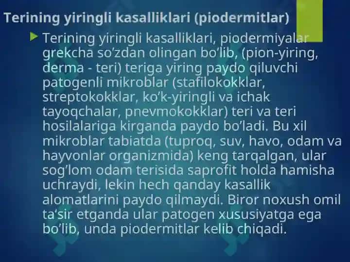 Dermatozoonozlar va Terining yiringli kasalliklari-piodermitlar 3