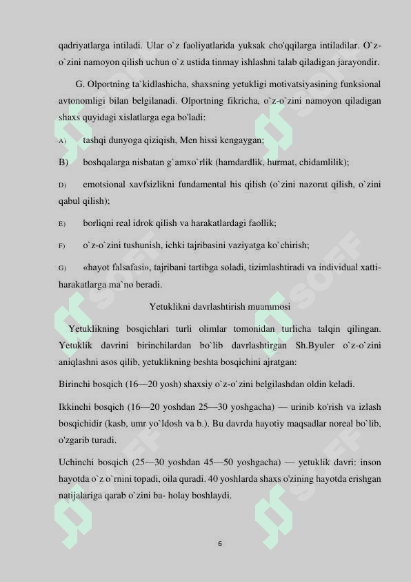 Yetuklik davrining umumpsixologik tavsifnomasi… 6