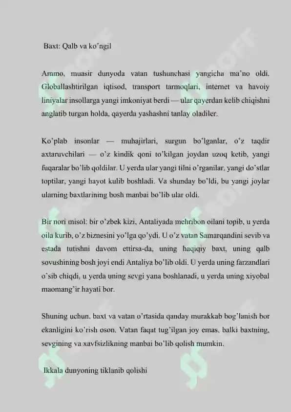 BUGUNGI GLOBALLASHUV ZAMONIDA KO’PLAB INSONLAR O’ZLARINI BAXTLI HIS QILGAN JOYNI VATAN TUTIB YASHASHMOQDALAR 4