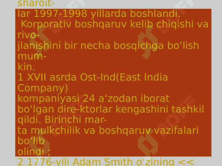 Biznesda korporativ boshqaruv mazmuni va evolyutsiyasi pptx 2