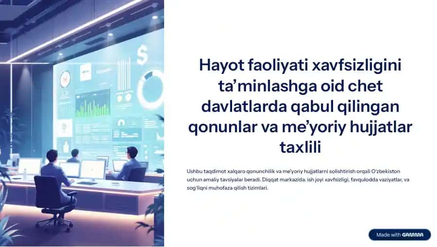 Hayot faoliyati xavfsizligini ta'minlashga oid chet davlatlarda qabul qilingan qonunlar va me'yoriy hujjatlar taxlili
