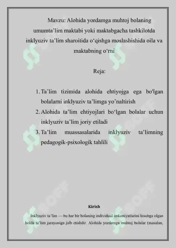 Alohida yordamga muhtoj bolaning umumta’lim maktabi yoki maktabgacha tashkilotda ink 2