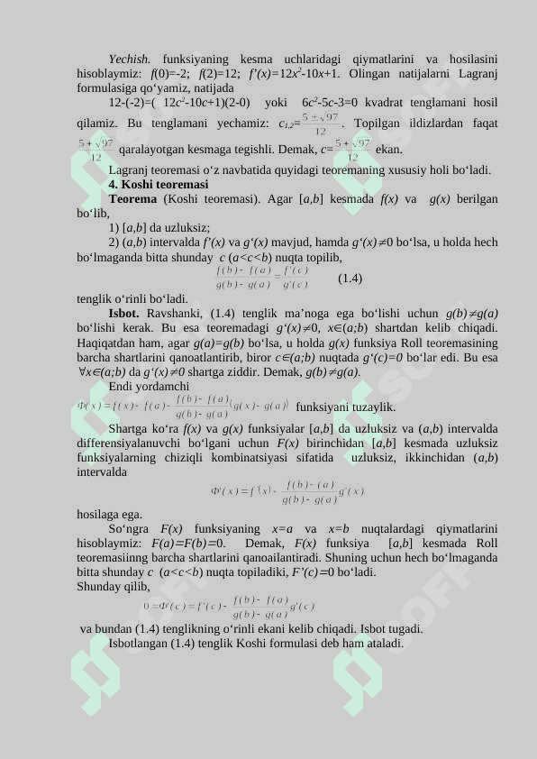 Differensial hisobning asosiy teoremalari va  tatbiqlari 5