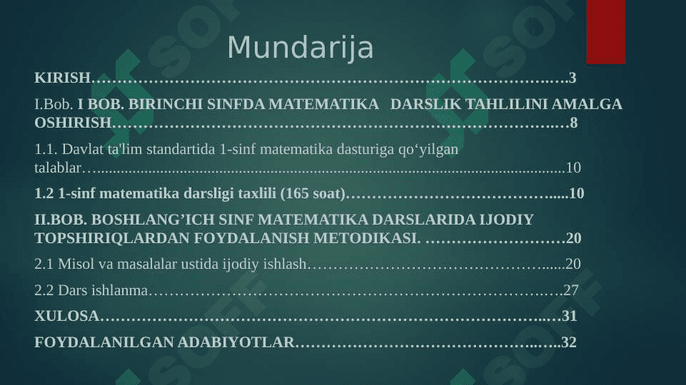 Matematika darsligi ustida ijodiy ishlash, Darslik tahlilini amalga oshirish metodikasi 2
