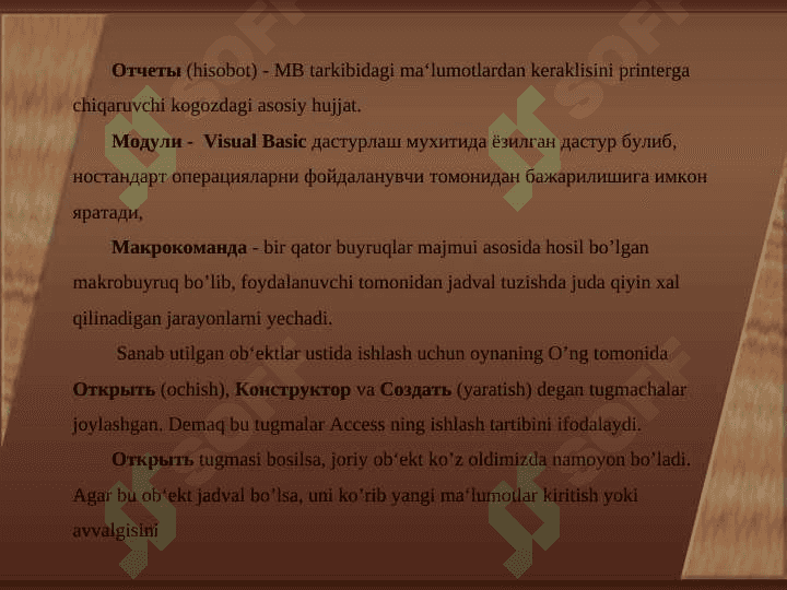 Microsoft Access dasturida Jadvallar bilan ishlash. 7