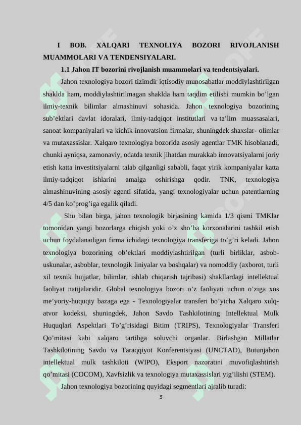 Xalqaro texnologiya bozorining rivojlanish tendensiyasi 5