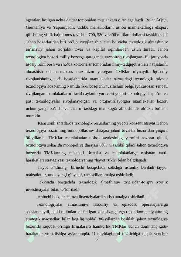 Xalqaro texnologiya bozorining rivojlanish tendensiyasi 7