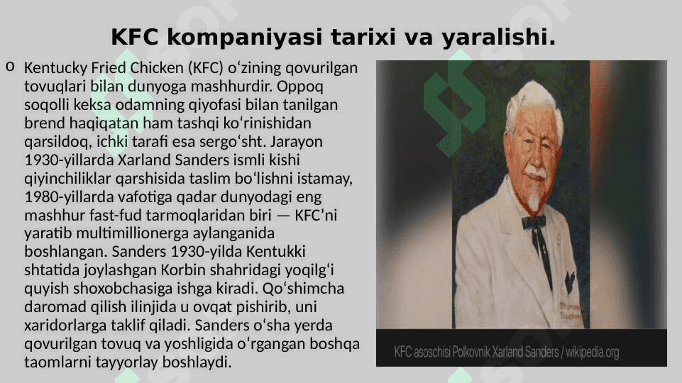 kfc kompaniyasi tarixi va boshqaruv tuzilmasi pptx 2