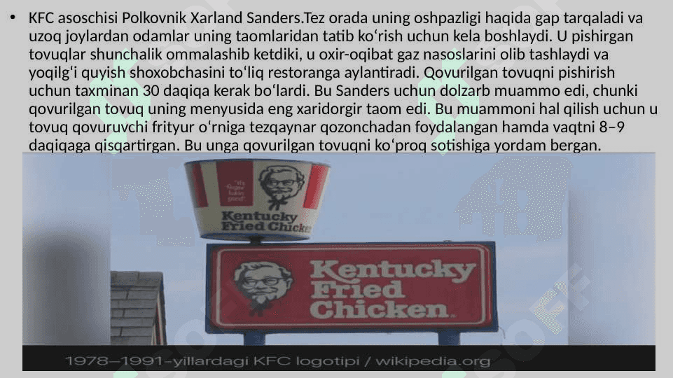 kfc kompaniyasi tarixi va boshqaruv tuzilmasi pptx 3