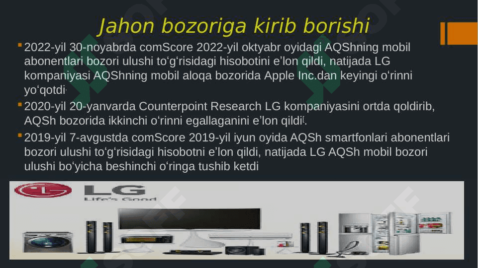 LG kompaniyasi tarixi va bozorga kirib borish pptx 8
