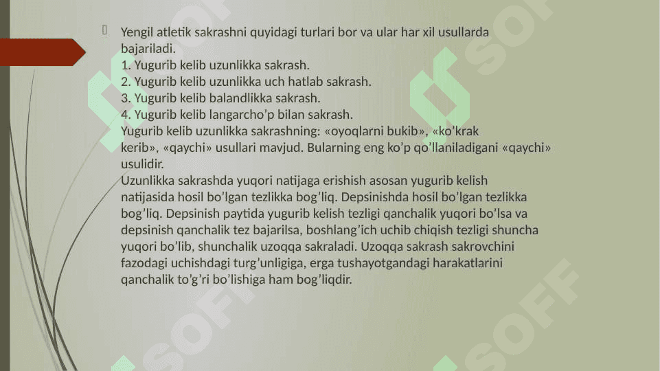 Yengil atletika yugurib kelib uzunlikka sakrash texnikasini o’rganish 3